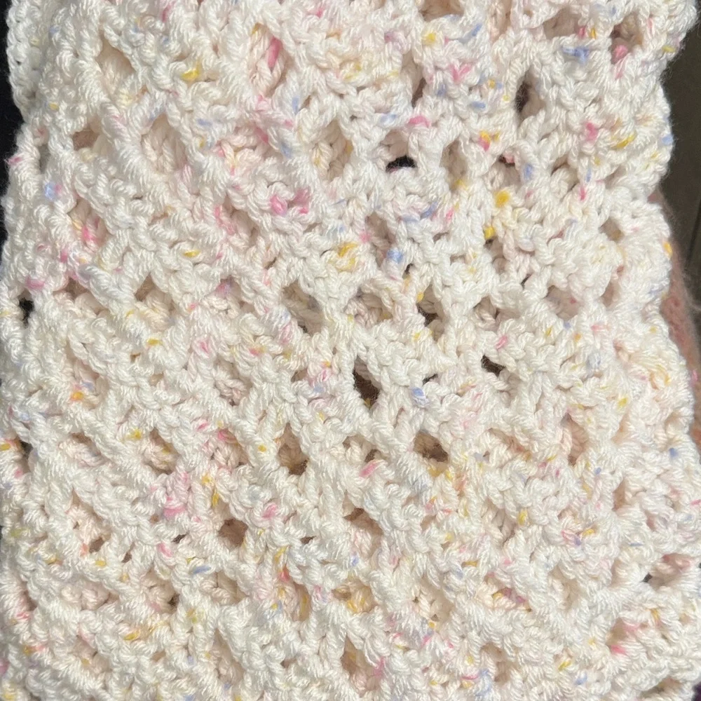 💙💖 Handmade Cream Pastel Knit Crochet Oversized‎ Scarf Hood Boho Festival